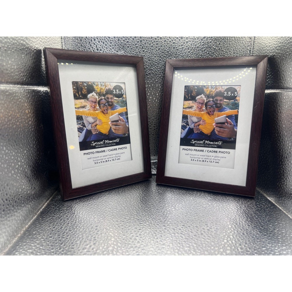 Set of 2 Special Moments 3.5x5 Wood Grain Photo Frames with White Mat Glass Pane